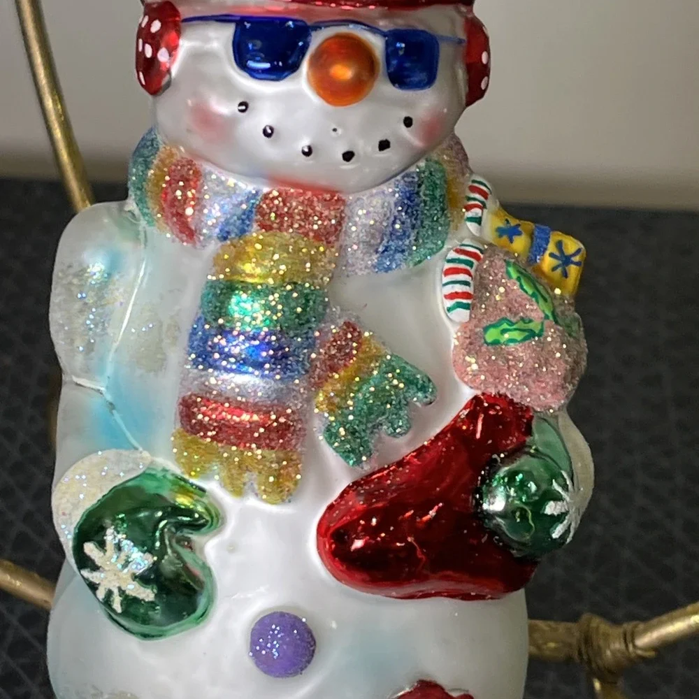 Vtg Radko Hot & Frosty Snowman Glass Christmas Ornament 5